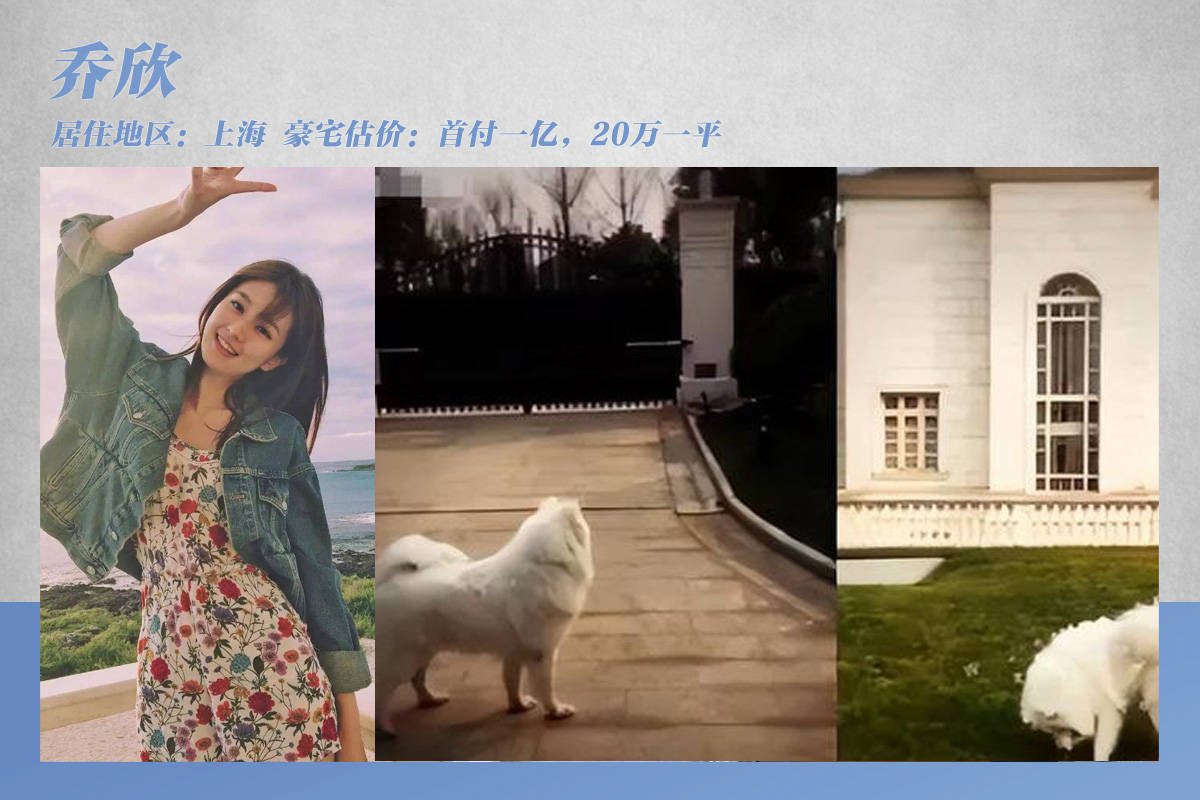 Nữ diễn viên Kiều Hân có biệt danh "công chúa Thượng Hải" với gia thế giàu có, sống trong biệt thự rộng như lâu đài, có sân đỗ trực thăng, sân rộng để được hàng trăm chiếc xe. Theo Sohu, nữ diễn viên sống trong biệt thự cao cấp tại khu Tùng Giang, Thượng Hải. Biệt thự của Kiều Hân còn xây cầu thang xoắn ốc với 8 phòng 3 sảnh và 8 nhà vệ sinh, nhà ở thương mại hai tầng, được xây dựng từ năm 2010 với diện tích kiến trúc là 1.824 m2. Mỗi mét vuông của biệt thự có giá 200.000 NDT và phải đặt cọc trước 100 triệu NDT.