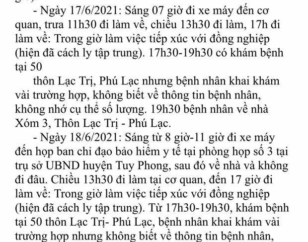 Một phần lịch trình dịch tễ của bệnh nhân. Ảnh: VietNam+