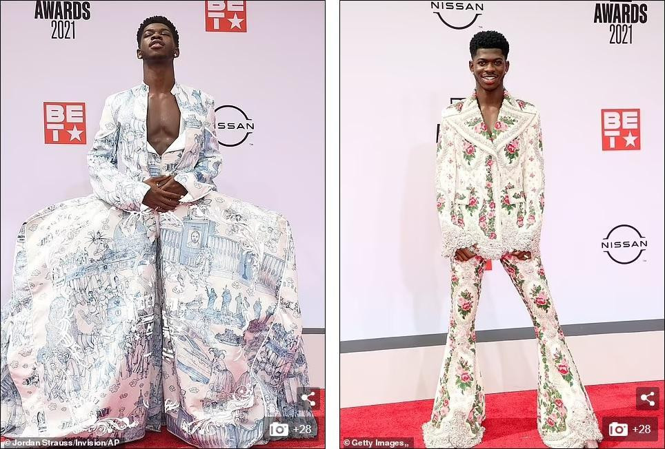 Rapper Lil Nas X "chặt chém" thảm đỏ với hai bộ đồ không thể nữ tính hơn.