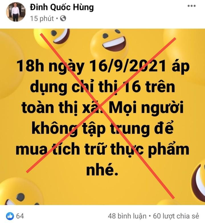 Dòng trạng thái ông Hùng đăng tải