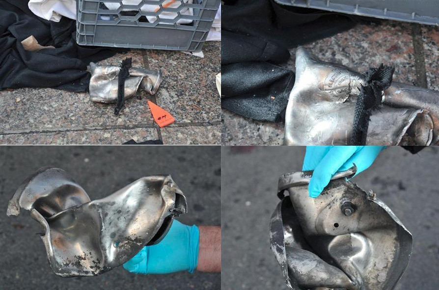 Cơ quan điều tra đã tìm thấy một vỏ nồi áp suất tại hiện trường. Đây chính là chiếc vỏ đựng thuốc nổ mà kẻ khủng bố đã dùng để tấn công đám đông trong cuộc thi marathon Boston