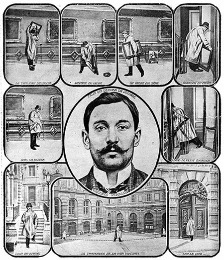 Hình minh họa tái hiện lại hành động đánh cắp bức Mona Lisa của Perugia