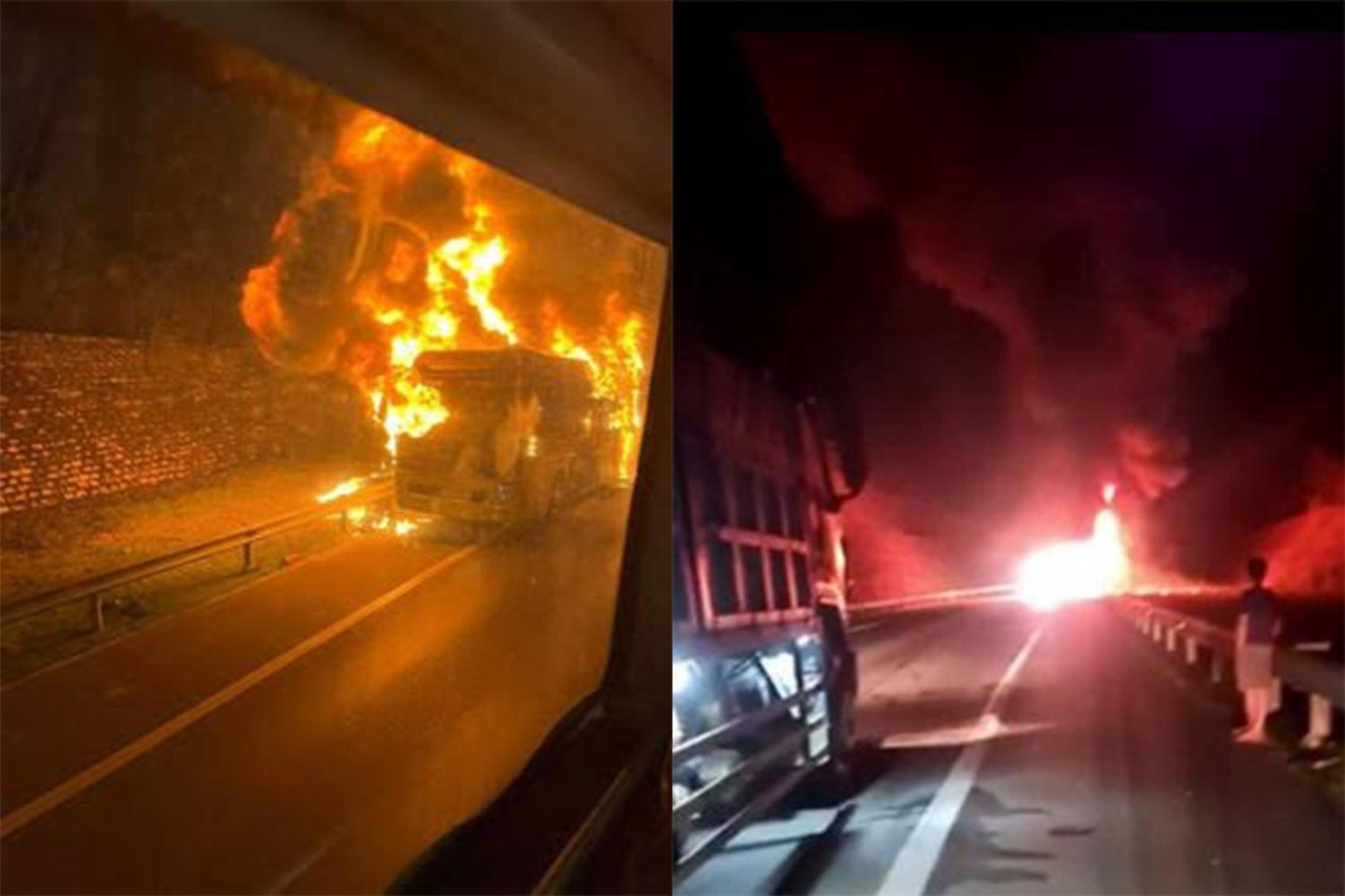 Tối 4/5, xe khách giường nằm của Công ty TNHH Vận tải Hà Sơn - Hải Vân di chuyển theo hướng Lào Cai - Hà Nội trên cao tốc Nội Bài - Lào Cai (xã Tân Thượng, huyện Văn Bàn, tỉnh Lào Cai), bất ngờ bị cháy.