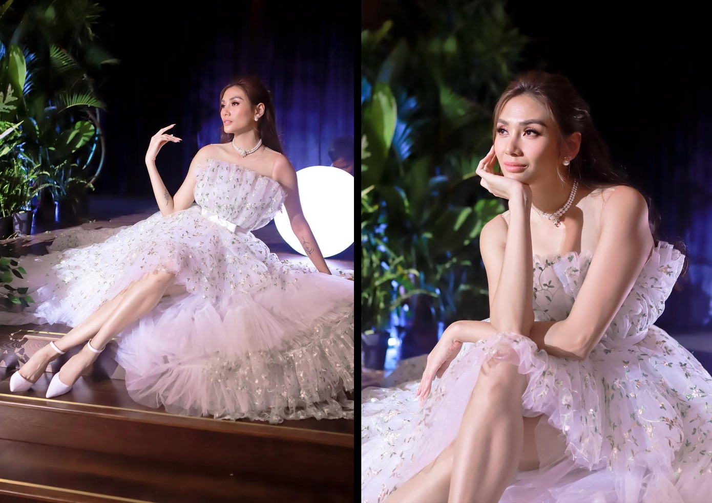 Siêu mẫu, Á hậu Võ Hoàng Yến đẹp kiêu sa với váy cúp ngực bồng bềnh.