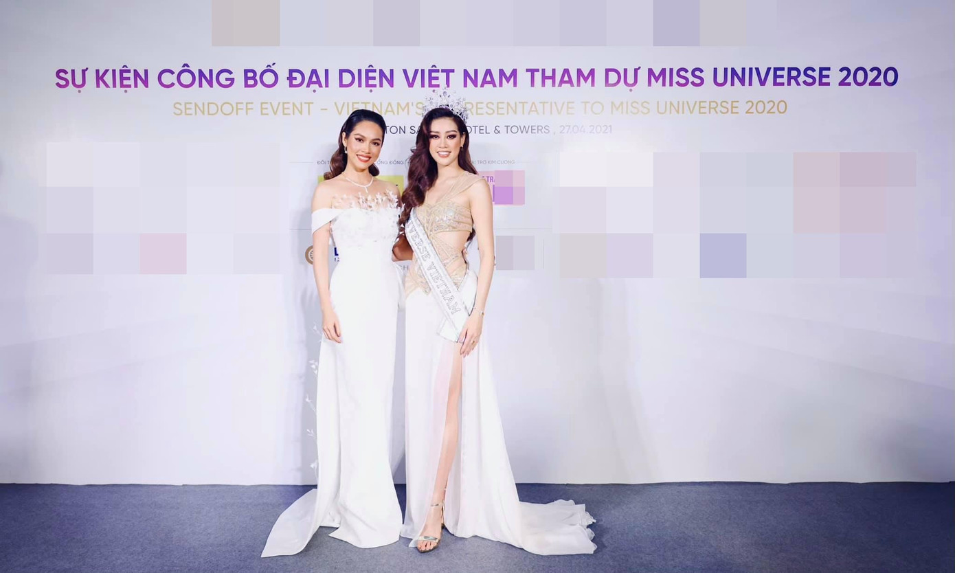 Hoàng My tới chúc mừng đàn em may mắn tại cuộc thi Miss Universe 2020 sắp tới.