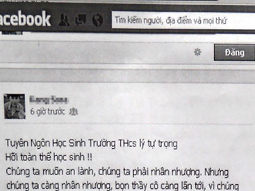 Lời "tuyên ngôn" học sinh của Vy đăng trên trang cá nhân. Lời