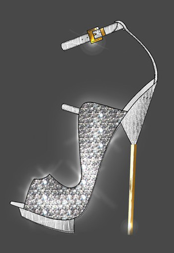 Mẫu sandal tiếp theo cũng của Michael Lewis được đính kim cương gần như toàn bộ, trong đó phần gót làm bằng vàng