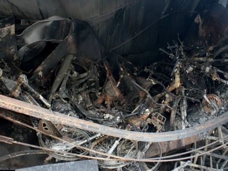 Khoảng 1.500 xe máy của công nhân đã bị thiêu rụi trong vụ hỏa hạn. Ảnh: Bá Đô