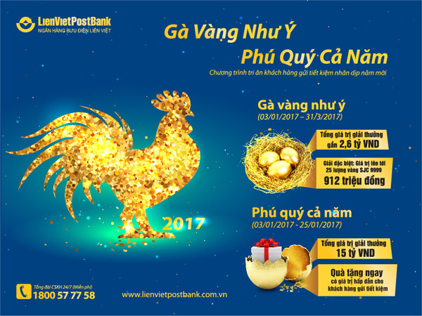 Lienvietpost Bank quay số dự thưởng “Gà vàng như ý – Phú quý cả năm” ảnh 1