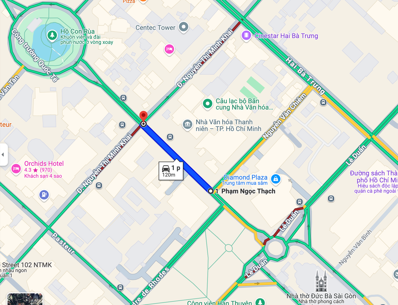 Đoạn đường Phạm Ngọc Thạch (trước nhà Văn hóa Thanh niên TPHCM, từ Nguyễn Thị Minh Khai đến Nguyễn Văn Chiêm, phường Bến Nghé, quận 1) sẽ hạn chế phương tiện lưu thông trong khoảng thời gian từ 14 giờ đến 23 giờ các ngày 21, 22 và 23/3. Ảnh: Google Maps Đoạn đường Phạm Ngọc Thạch (trước nhà Văn hóa Thanh niên TPHCM, từ Nguyễn Thị Minh Khai đến Nguyễn Văn Chiêm, phường Bến Nghé, quận 1) sẽ hạn chế phương tiện lưu thông trong khoảng thời gian từ 14 giờ đến 23 giờ các ngày 21, 22 và 23/3. Ảnh: Google Maps