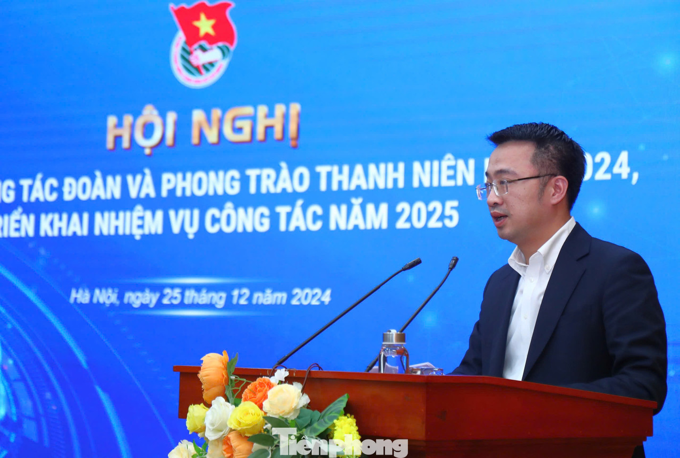 Anh Nguyễn Tường Lâm - Bí thư T.Ư Đoàn, Chủ tịch T.Ư Hội LHTN Việt Nam phát biểu tại hội nghị