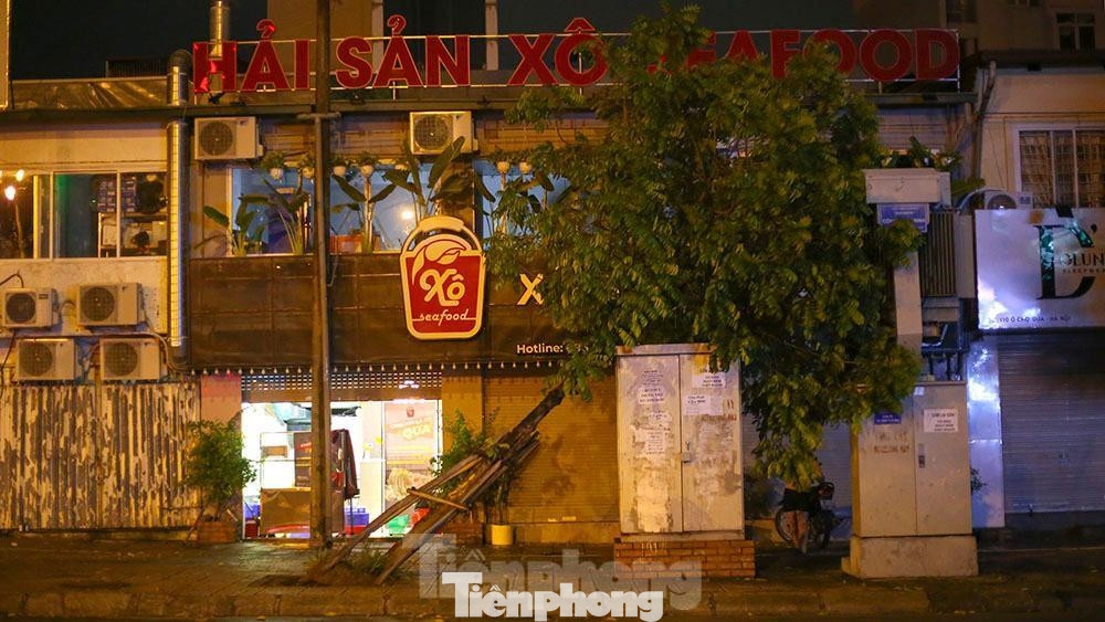 Một cây sấu bật gốc, đổ về phía bốt điện trên đường Ô Chợ Dừa (quận Đống Đa- Hà Nội).