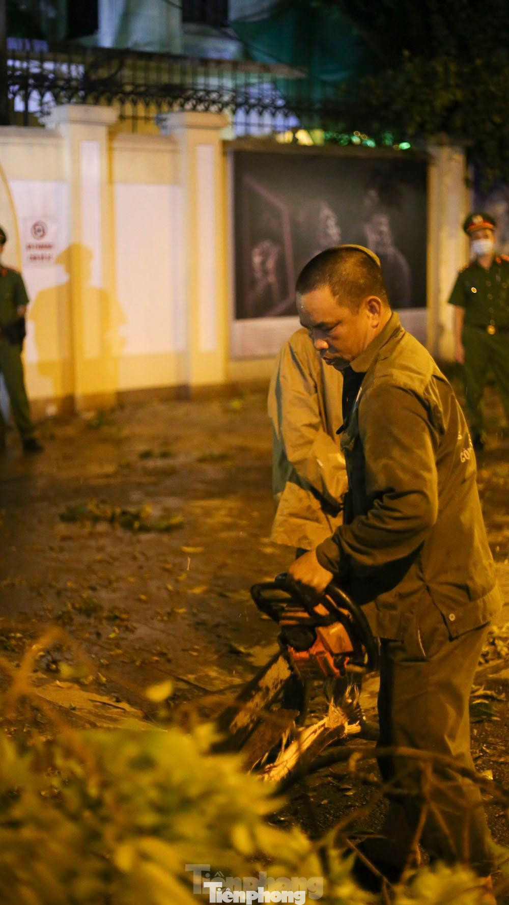 Công việc cưa nhỏ các cành gãy cần sự tập trung vì chỉ sơ xảy một chút sẽ rất nguy hiểm.