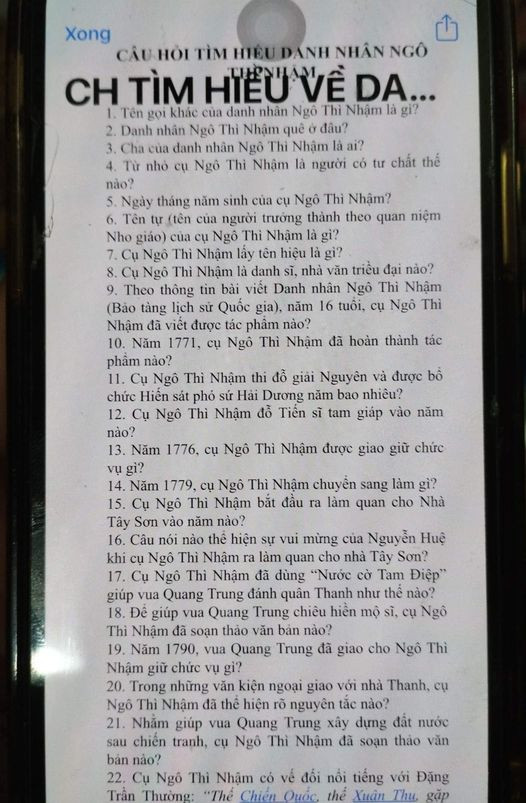 Một số câu hỏi liên quan đến danh nhân Ngô Thì Nhậm phụ huynh cho là quá khó với trẻ lớp 1. Một số câu hỏi liên quan đến danh nhân Ngô Thì Nhậm phụ huynh cho là quá khó với trẻ lớp 1.