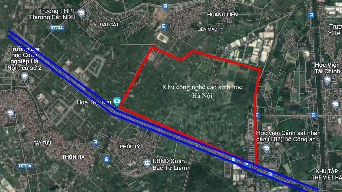 Dự án khu công nghệ cao (KCNC) sinh học Hà Nội có vị trí đắc địa, nằm trên tuyến Tây Thăng Long với 10 làn xe, đối diện khu trung tâm hành chính mới của quận Bắc Từ Liêm.