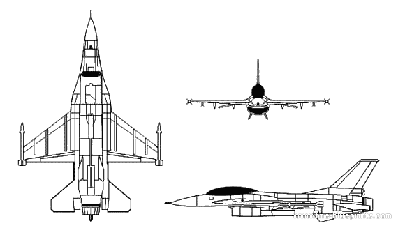Bản vẽ mô phỏng F-16. Ảnh Blueprints.com