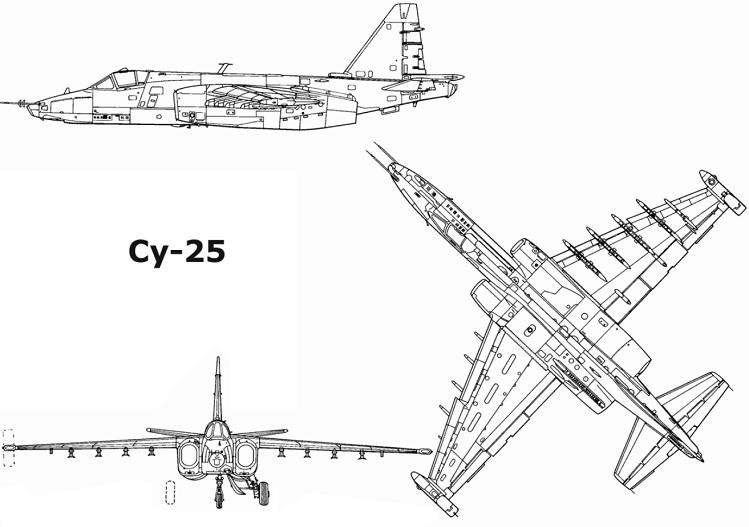 Bản vẽ thiết kế cường kích Su-25. Ảnh: Drawing Database