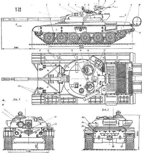 Bản vẽ cấu tạo của xe tăng T-72. Ảnh: Pinterest