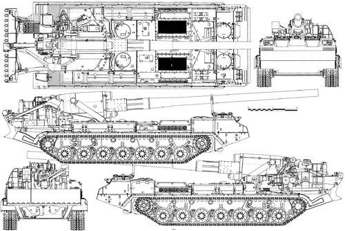 Bản vẽ mô phỏng pháo 2S7. Ảnh:theblueprints Bản vẽ mô phỏng pháo 2S7. Ảnh:theblueprints