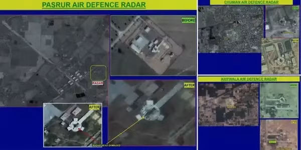 Hình ảnh vệ tinh cho thấy một trạm radar phòng không của Pakistan trước và sau khi bị tấn công.
