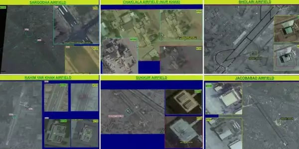Hình ảnh vệ tinh cho thấy thiệt hại tại sân bay Sargodha, sân bay Rahim Yar Khan, sân bay Chaklala (Nur Khan), sân bay Sukkur, sân bay Bholari và sân bay Jacobabad trước và sau khi bị Ấn Độ tấn công tên lửa.