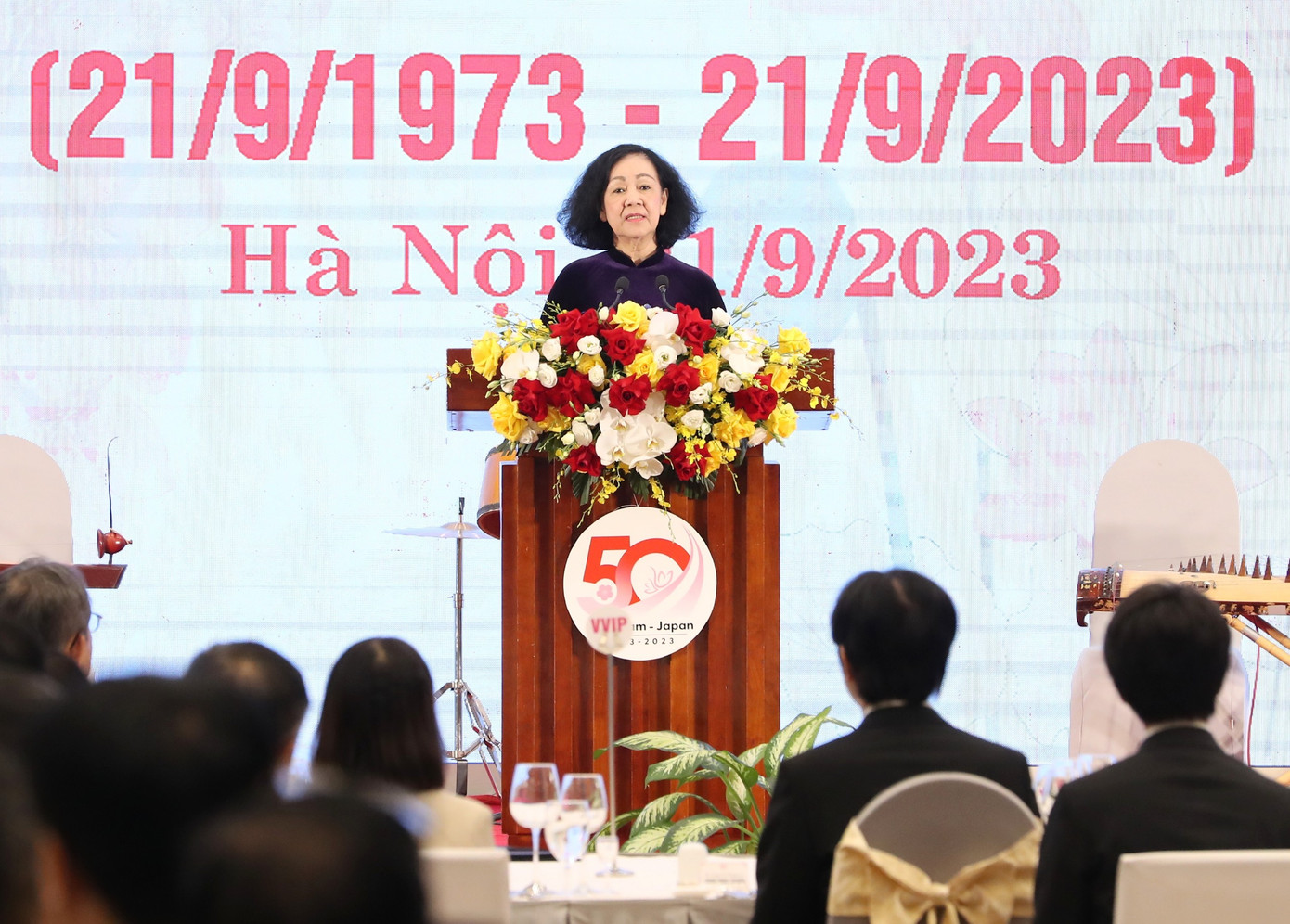 Ủy viên Bộ Chính trị, Thường trực Ban Bí thư, Trưởng ban Tổ chức Trung ương, Chủ tịch Nhóm Nghị sỹ hữu nghị Việt Nam - Nhật Bản Trương Thị Mai phát biểu tại buổi lễ. Ảnh: Như Ý