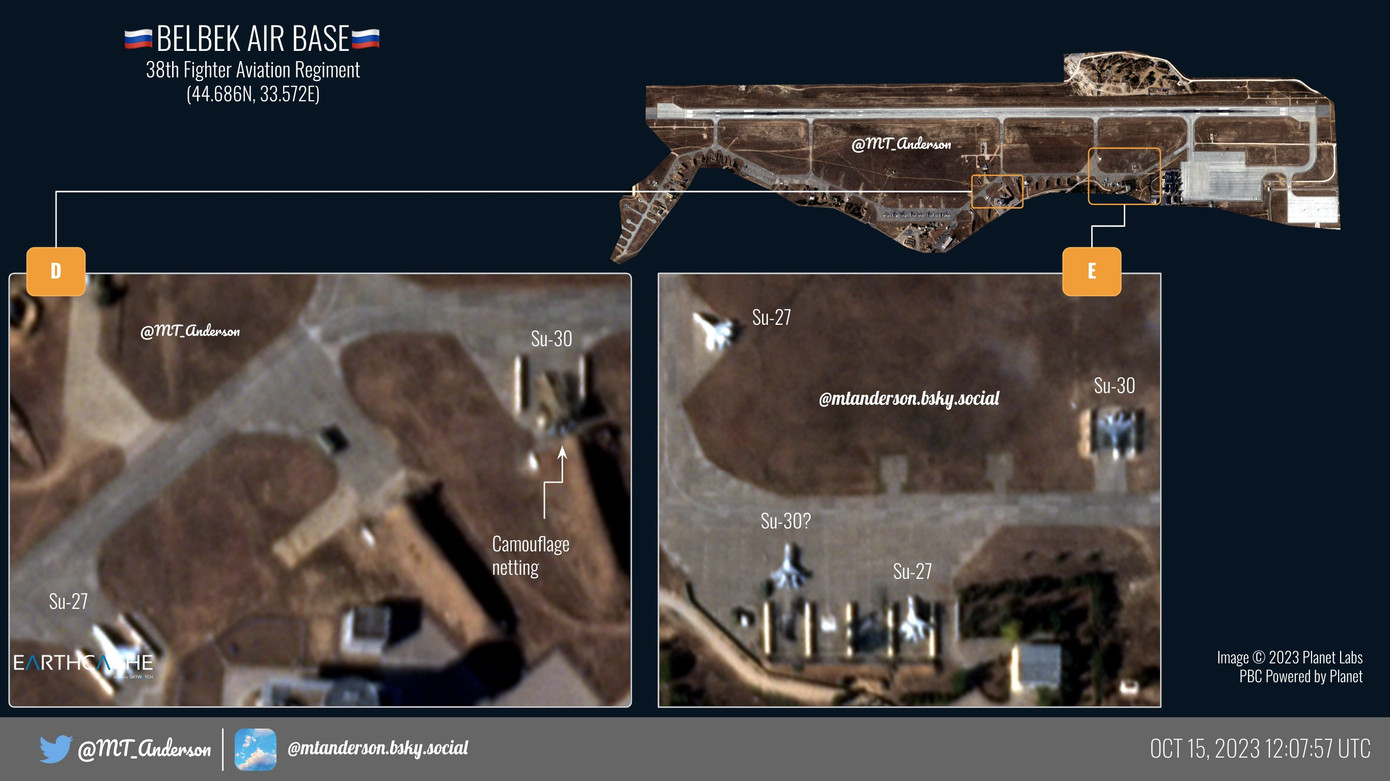Hình ảnh vệ tinh cho thấy ngoài bốn máy bay chiến đấu MiG-31 còn có hàng chục máy bay Su-30 và Su-27.