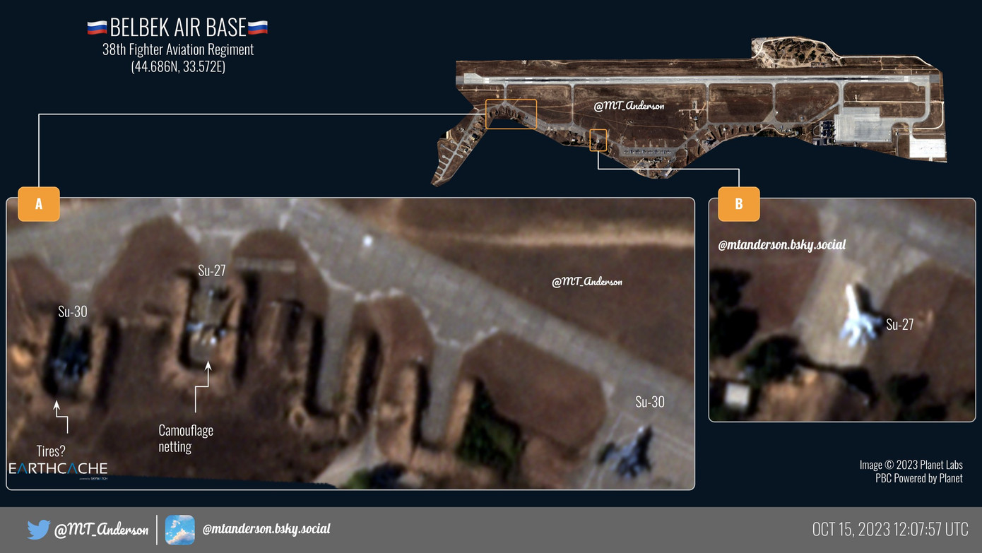 Hình ảnh vệ tinh cho thấy ngoài bốn máy bay chiến đấu MiG-31 còn có hàng chục máy bay Su-30 và Su-27.