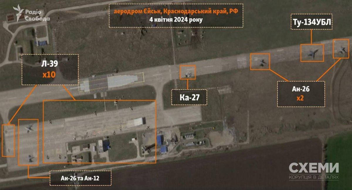 Hình ảnh vệ tinh tiết lộ số lượng máy bay tại sân bay quân sự Morozovsk, Yeisk và Engels hôm 4/4, trước khi diễn ra cuộc tấn công hôm 5/4.