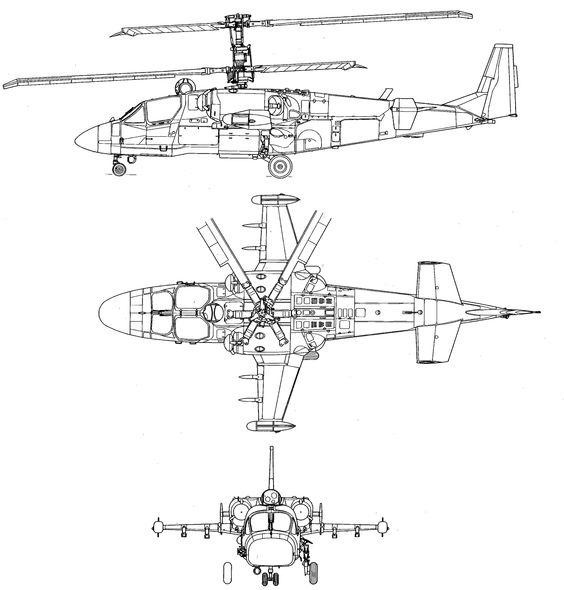 Bản vẽ mô hình Ka-52. Ảnh: pinterest Bản vẽ mô hình Ka-52. Ảnh: pinterest