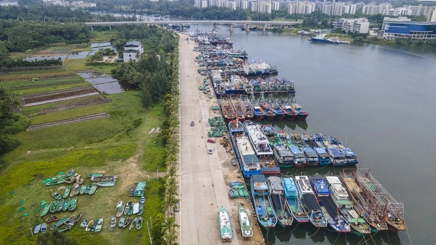 Một lượng lớn tàu cá tại neo đậu tại cảng Tanmen, Quỳnh Hải, Hải Nam ngày 4/9.