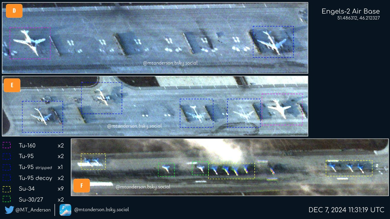 Ảnh vệ tinh cho lấy số lượng lớn cường kích-ném bom Su-34 của Nga tại căn cứ không quân Engels-2. Ảnh: MT_Anderson