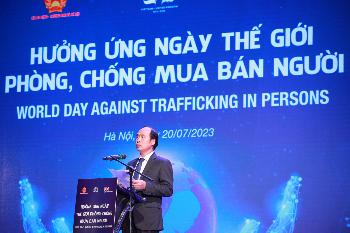 Thứ trưởng Bộ Lao động, Thương binh và Xã hội Nguyễn Văn Hồi phát biểu tại sự kiện.