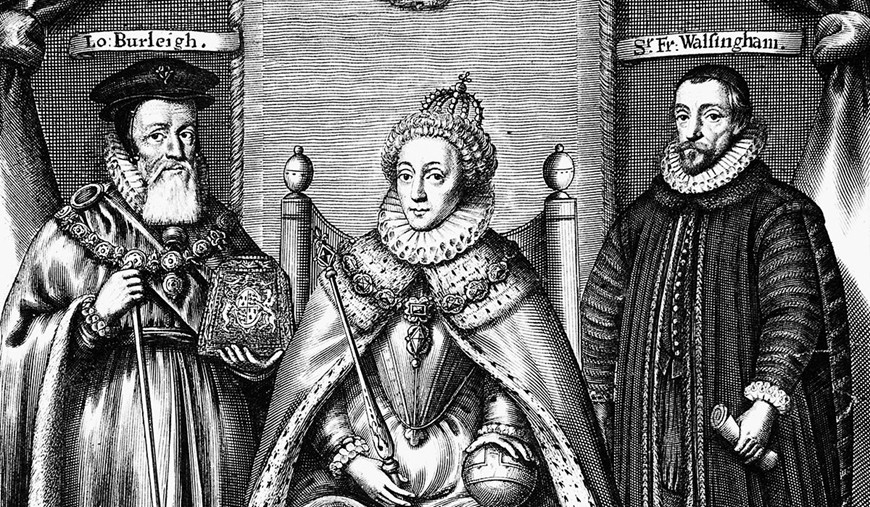 Từ trái qua phải: Huân tước William Cecil, Nữ hoàng Elizabeth I, Francis Walsingham Từ trái qua phải: Huân tước William Cecil, Nữ hoàng Elizabeth I, Francis Walsingham