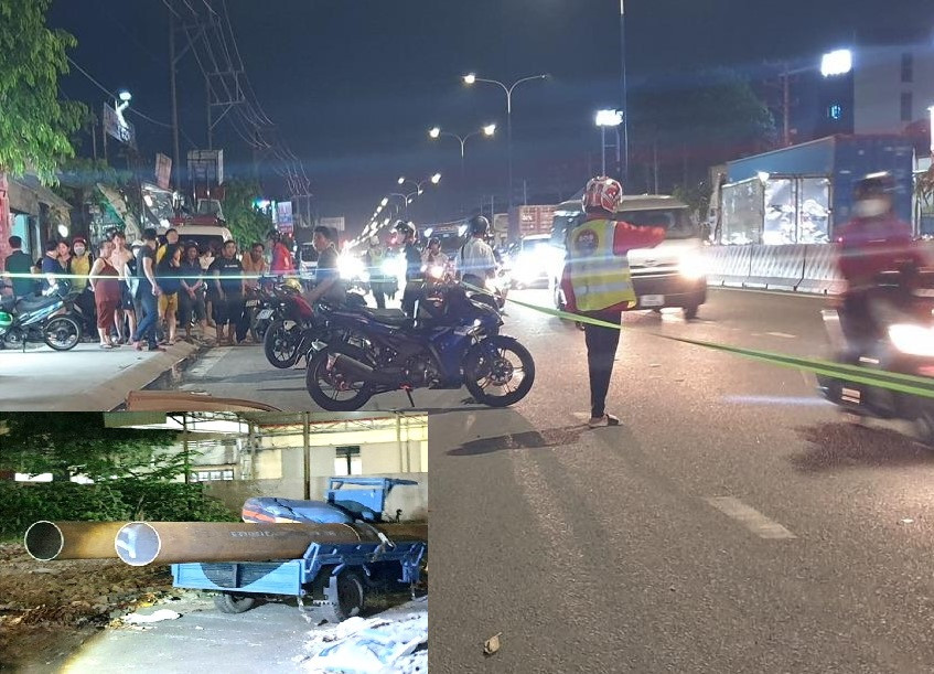 Hiện trường nơi xảy ra vụ tai nạn và xe ba gác nghi liên quan đến vụ tai nạn Hiện trường nơi xảy ra vụ tai nạn và xe ba gác nghi liên quan đến vụ tai nạn