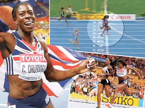 Chiến thắng kỳ tích của Ohuruogu (bên phải) tại giải VĐ thế giới. ảnh: AP