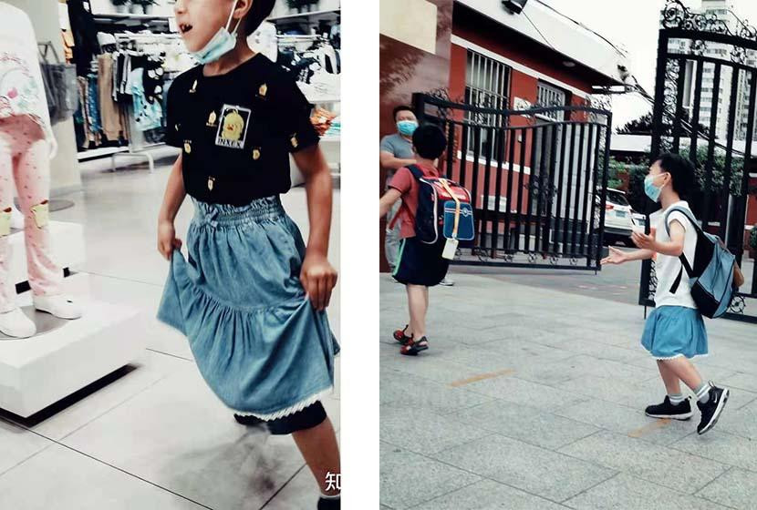 Hình ảnh cậu bé 7 tuổi mua váy ở trung tâm mua sắm và diện đến trường