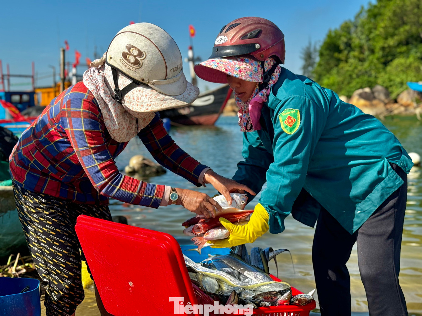 Người dân địa phương cũng tranh thủ chọn mua những con cá tươi ngon nhất, tận hưởng không khí bình minh đầy sức sống. Ảnh: Nguyễn Ngọc