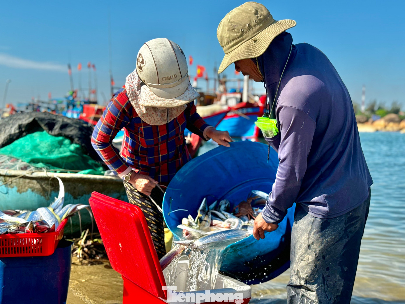 Người dân địa phương cũng tranh thủ chọn mua những con cá tươi ngon nhất, tận hưởng không khí bình minh đầy sức sống. Ảnh: Nguyễn Ngọc