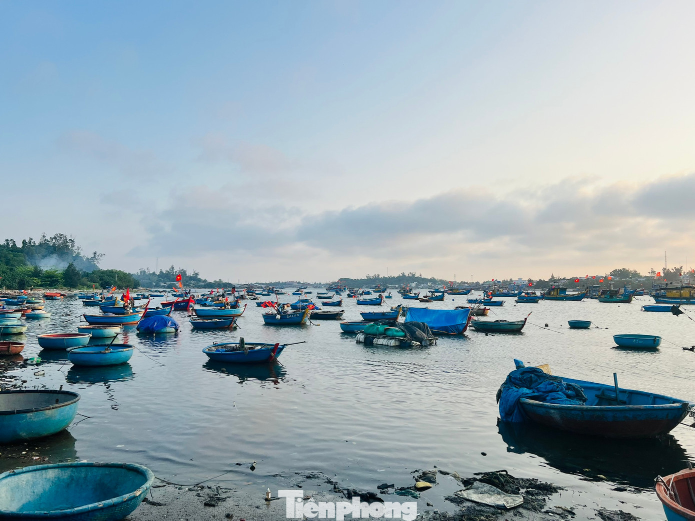 Làng chài Sơn Trà (thôn Sơn Trà, xã Bình Đông, huyện Bình Sơn, tỉnh Quảng Ngãi) nằm sát mé biển, tiếp giáp với cửa Sa Cần. Nơi đây có hàng trăm hộ dân hành nghề thúng gần bờ (thúng có gắn máy nổ công suất từ 6-12CV). Ảnh: Nguyễn Ngọc