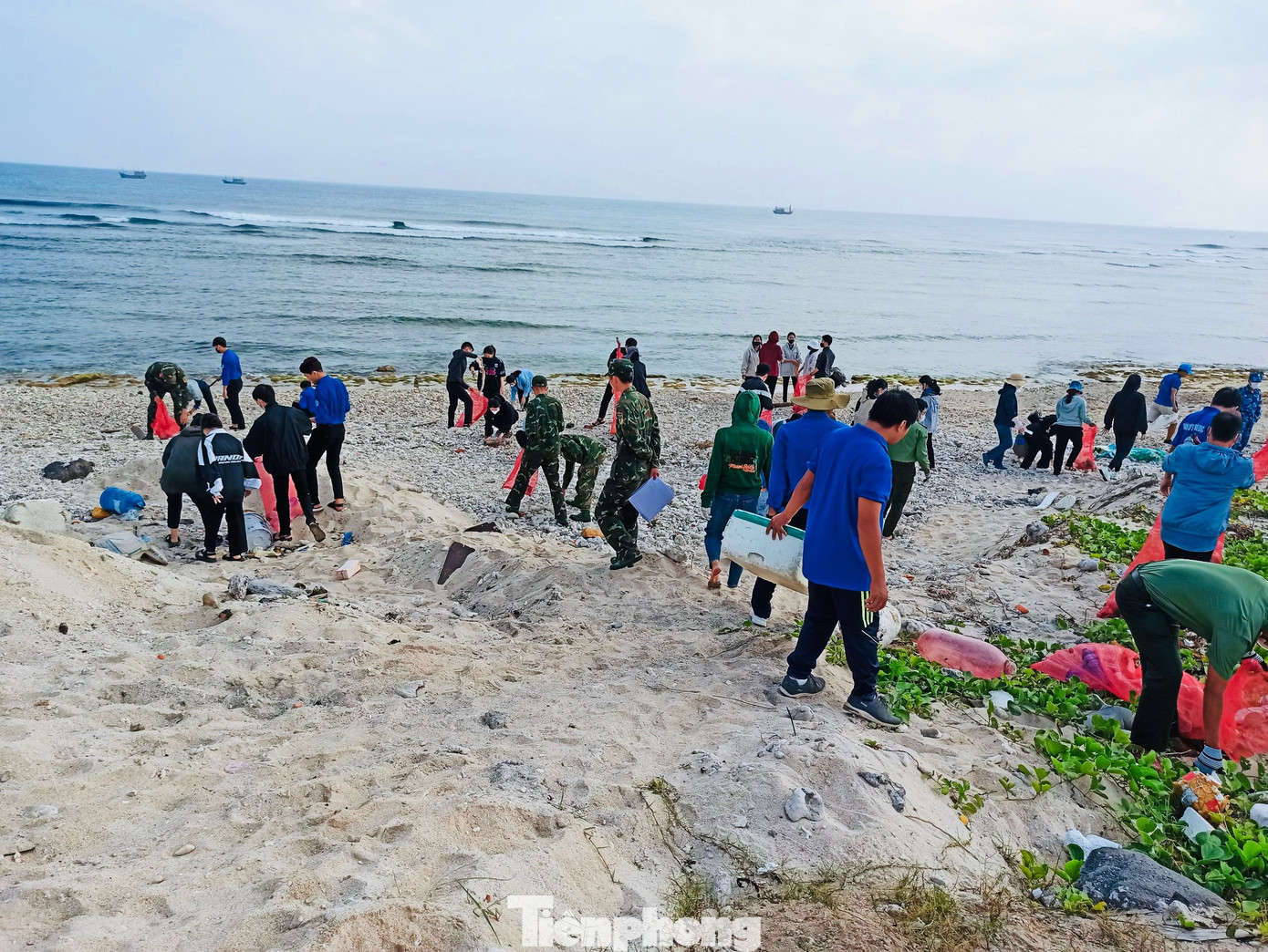 Thu gom rác thải ở đảo Bé (Lý Sơn).