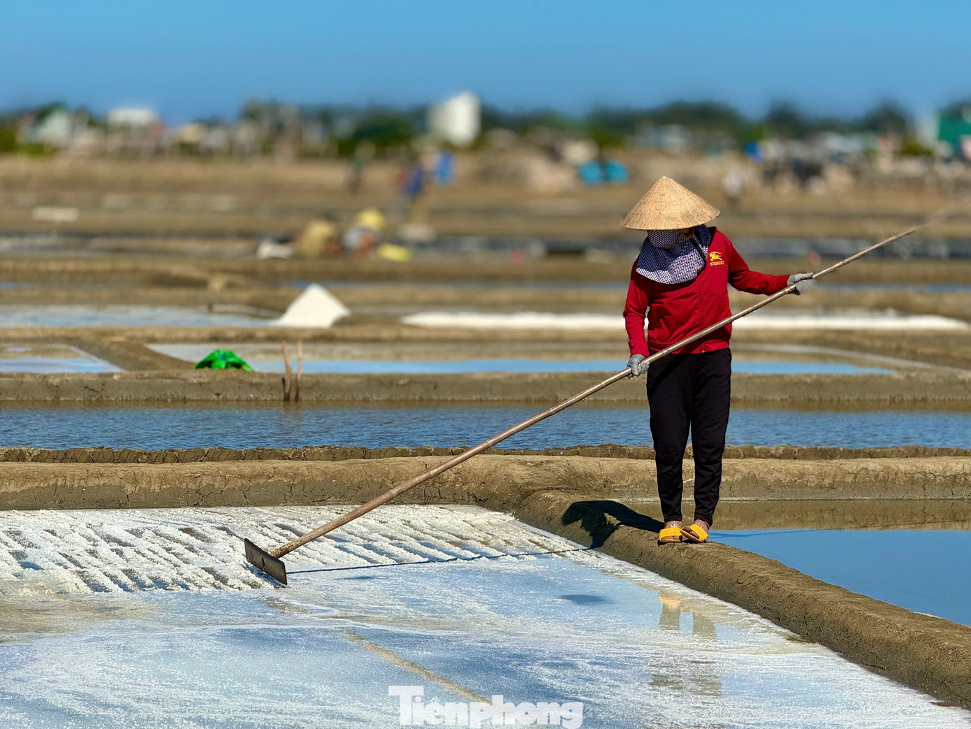 Ông Phu cho biết, dù giá muối bấp bênh, có năm chỉ có giá từ 800 đồng – 1.000 đồng, nhưng diêm dân ở không thể bỏ nghề truyền thống được, cái nghề này đã gắn với ông bà tổ tiên, với cái ăn cái mặc của cả gia đình từ hồi nào tới giờ, nên dù giá có thế nào đi nữa diêm dân vẫn gắn bó. Ảnh: Nguyễn Ngọc.