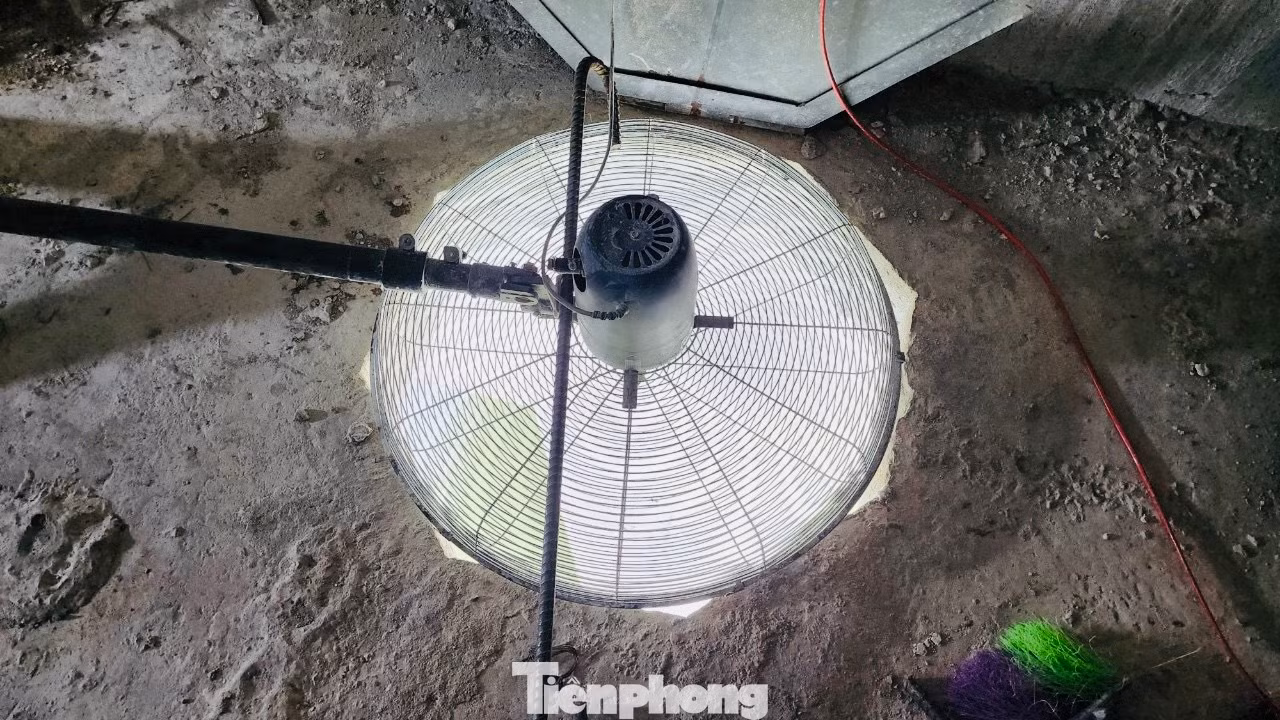 Để “giảm nhiệt” cho công nhân trong hộp dầm, nhà thầu bố trí hàng chục quạt thông gió lắp ở các lối thông giữa các hộp dầm, để bớt nóng và đẩy bụi phát sinh trong lúc thi công ra bên ngoài.