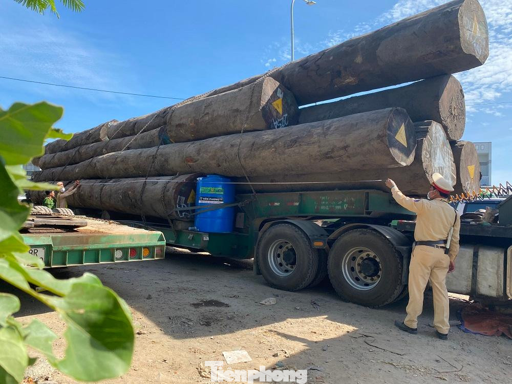 Tổng chiều dài các lóng gỗ vượt hơn 4m so với chiều dài cho phép của xe. Tổng chiều dài các lóng gỗ vượt hơn 4m so với chiều dài cho phép của xe.