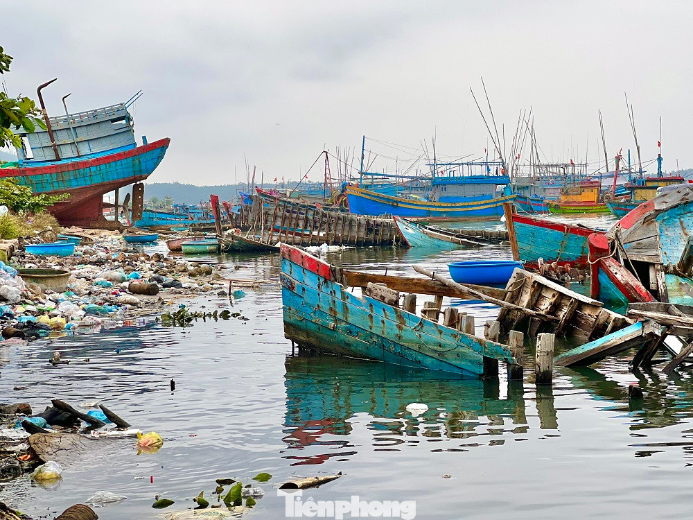 Theo ông Vương, một số ngư dân sau khi lấy máy đã bỏ lại xác tàu ở cảng. Thế nên chính quyền địa phương không tìm được chủ tàu. UBND thị xã đã chỉ đạo cho phường Phổ Thạnh phát đi thông báo trên toàn địa bàn yêu cầu chủ tàu trục vớt tài sản của mình. Nếu quá thời gian thông báo mà không có ai đến trục vớt, chính quyền địa phương sẽ đưa lực lượng tiến hành trục vớt những xác tàu này. (Ảnh: Nguyễn Ngọc)