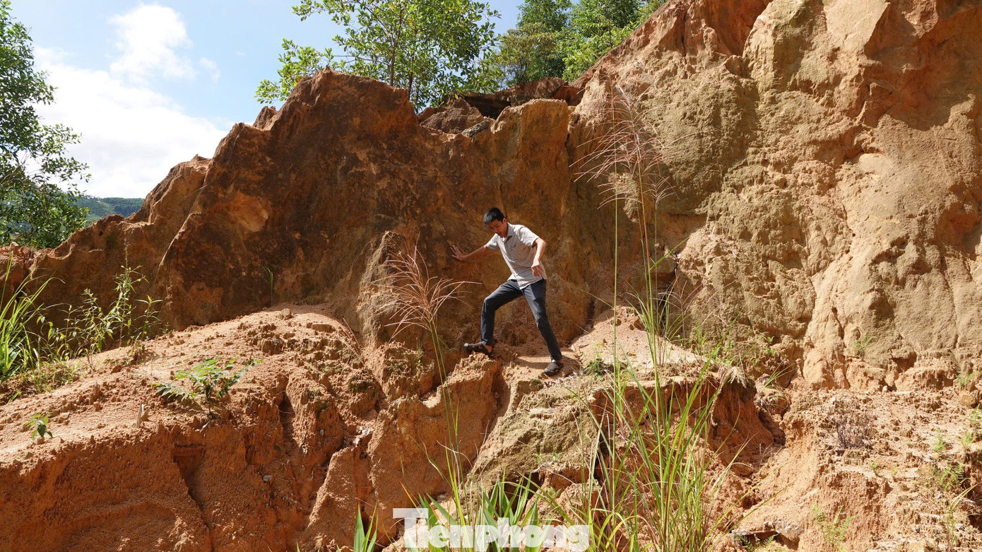 Nhiều điểm sạt lở lớn, nhỏ chi chít dọc theo sườn núi. Nhiều vị trí sạt lở lâu năm đã ổn định địa chất, cây cối mọc um tùm.