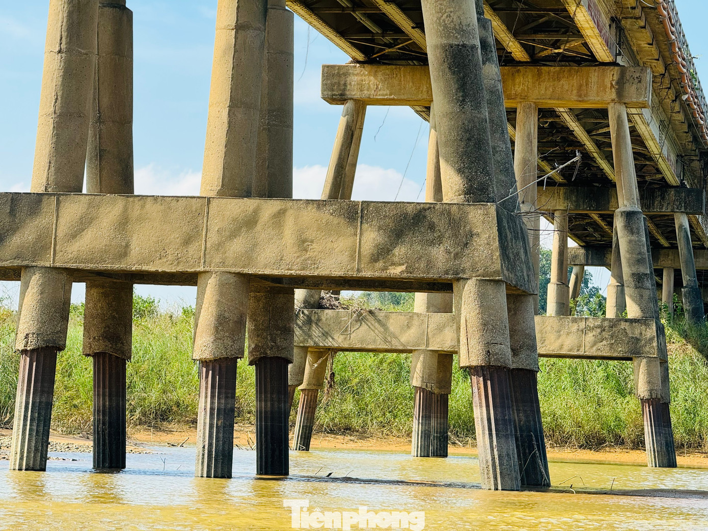 Sau 60 năm đưa vào sử dụng, hiện cầu Trà Khúc 1 đã xuống cấp nghiêm trọng, nhiều trụ cầu bị bong tróc bê tông, trơ thép, hoen gỉ… nhìn như những chiếc “răng rụng”.