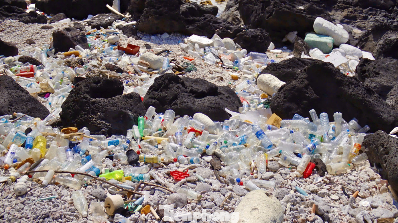 Chị Mai Anh (một du khách đến từ Huế) thở dài, tôi đã xem nhiều hình ảnh đảo Bé trên mạng, rất hoang sơ, những bãi đá nham thạch trải dài, nước biển trong xanh, mát mẻ. Nhưng đến nơi, thấy rác bị sóng đánh vào bờ nằm ngổn ngang những góc đảo thì hơi hụt hẫng. Cảnh vẫn đẹp, người dân chân tình, mộc mạc nhưng cảm giác không còn nguyên vẹn. Ảnh: Nguyễn Ngọc.