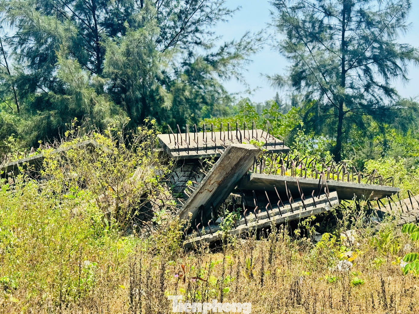Nhiều thiết bị bê tông được nhà thầu đúc, tập kết để quá lâu một số đã xuống cấp, hoen gỉ. Ảnh: Nguyễn Ngọc