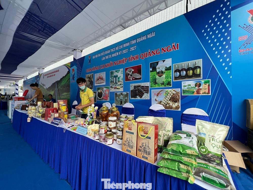 Gian hàng trưng bày sản phẩm thanh niên khởi nghiệp của 12 đơn vị (12 huyện, thị, thành đoàn, đoàn trực thuộc và Câu lạc bộ Thanh niên khởi nghiệp của tỉnh Quảng Ngãi) với 25 sản phẩm, tiêu biểu như: Các sản phẩm từ tỏi (tỏi, tỏi đen, cao tỏi đen, rượu tỏi, bột tỏi); Măng tây hữu cơ; Quế Trà Bồng; Các sản phẩm nấm đông trùng hạ thảo; rượu nếp,…
